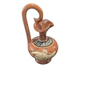 Vintage Zeus No 10 Greek Terracotta Pottery Hand Painted Pitcher Vase 5"
